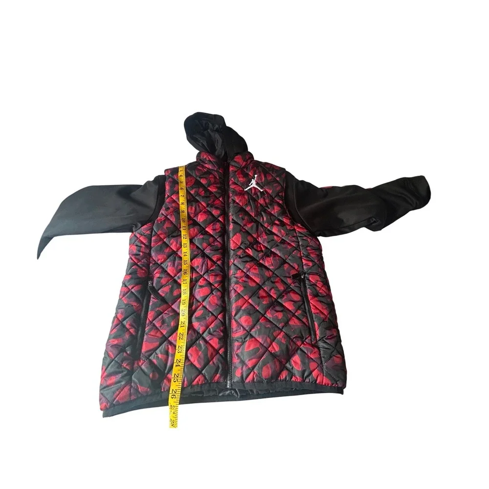 Jordan Kids Quilted Hooded Jacket‎ Red Black Floral Print Logo Size XL